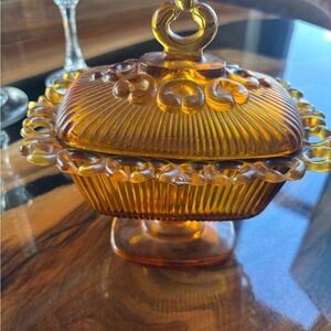 Vintage Amber Glass Candy Dish